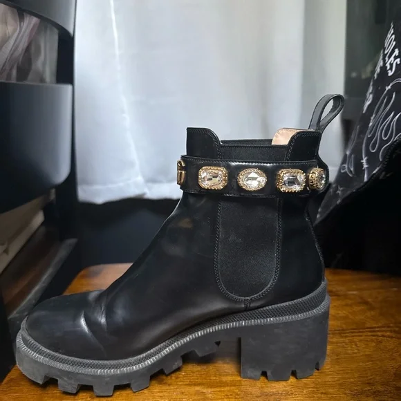 Gucci Black Ankle Boots with Gold Accents - Picture 3 of 4